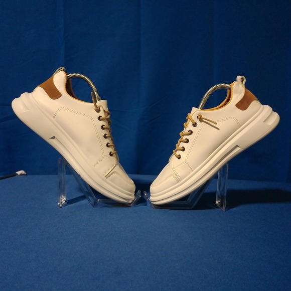 Fashion Sport Other - Fashion Sport Mens White Low Top Sneakers Tan Accents Casual Shoes Size 40